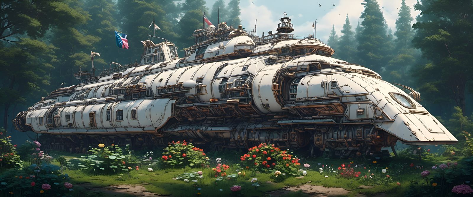 Space Cruiser Parked in a Meadow