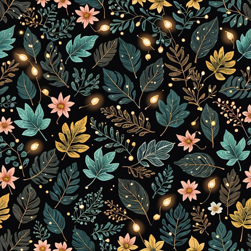 Magical Forest Scene with Fairy Lights in Abstract Style