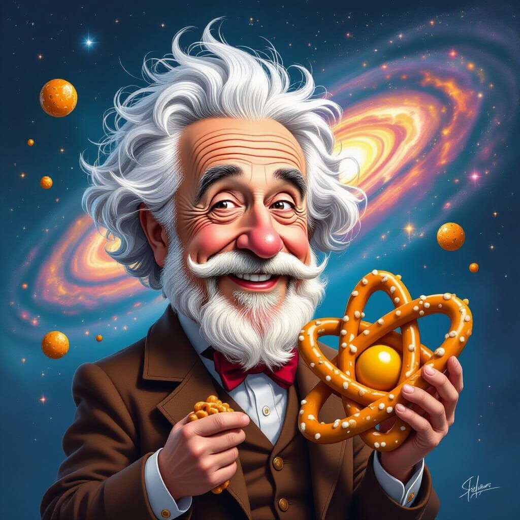A playful caricature of a famous historical figure, perhaps Einstein, depicted with an oversized, swirling ...  by @Jemina