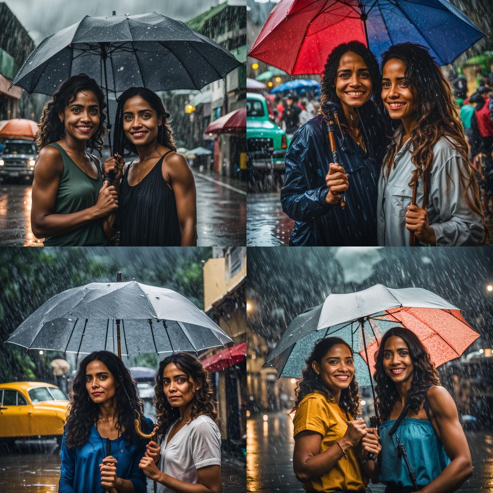 Beautiful Puerto Rican ladies, facing the camera, under an u...