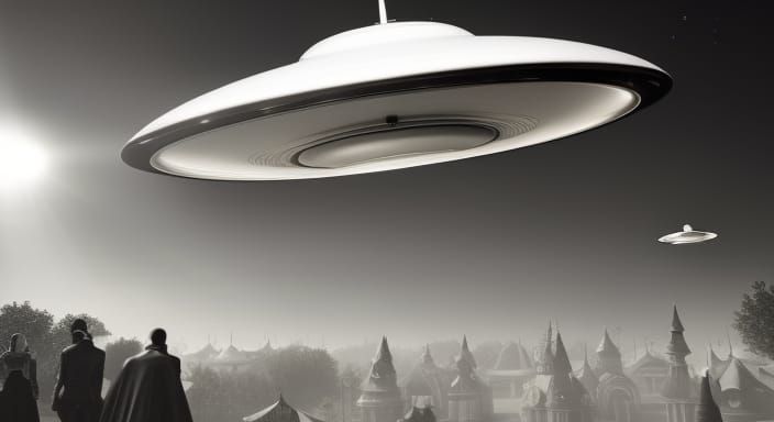 Science fiction illustration, black and white, Dutch Baroque, UFOs ...