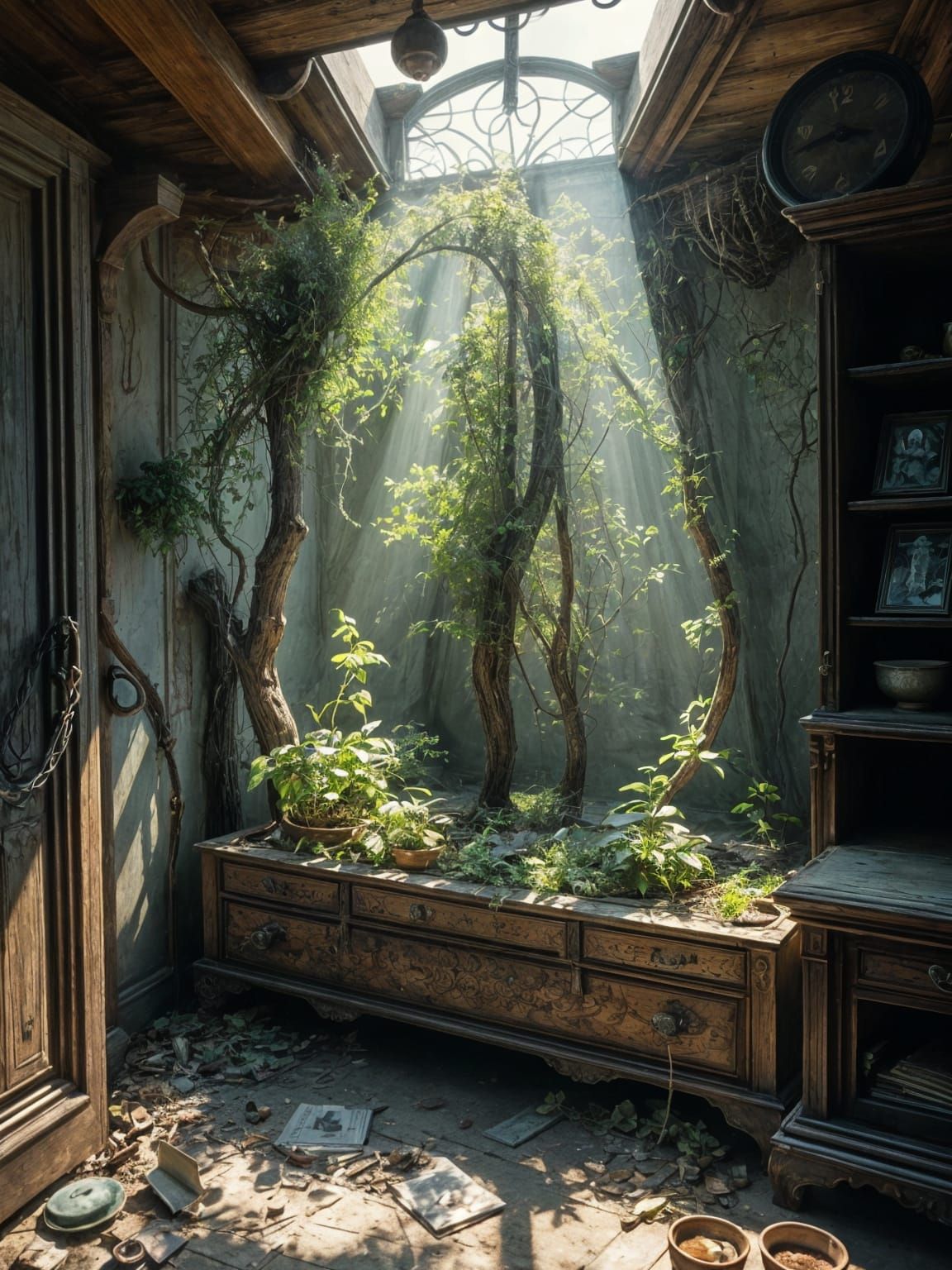  a starting forest in a dilapidated room  by @Harmanna