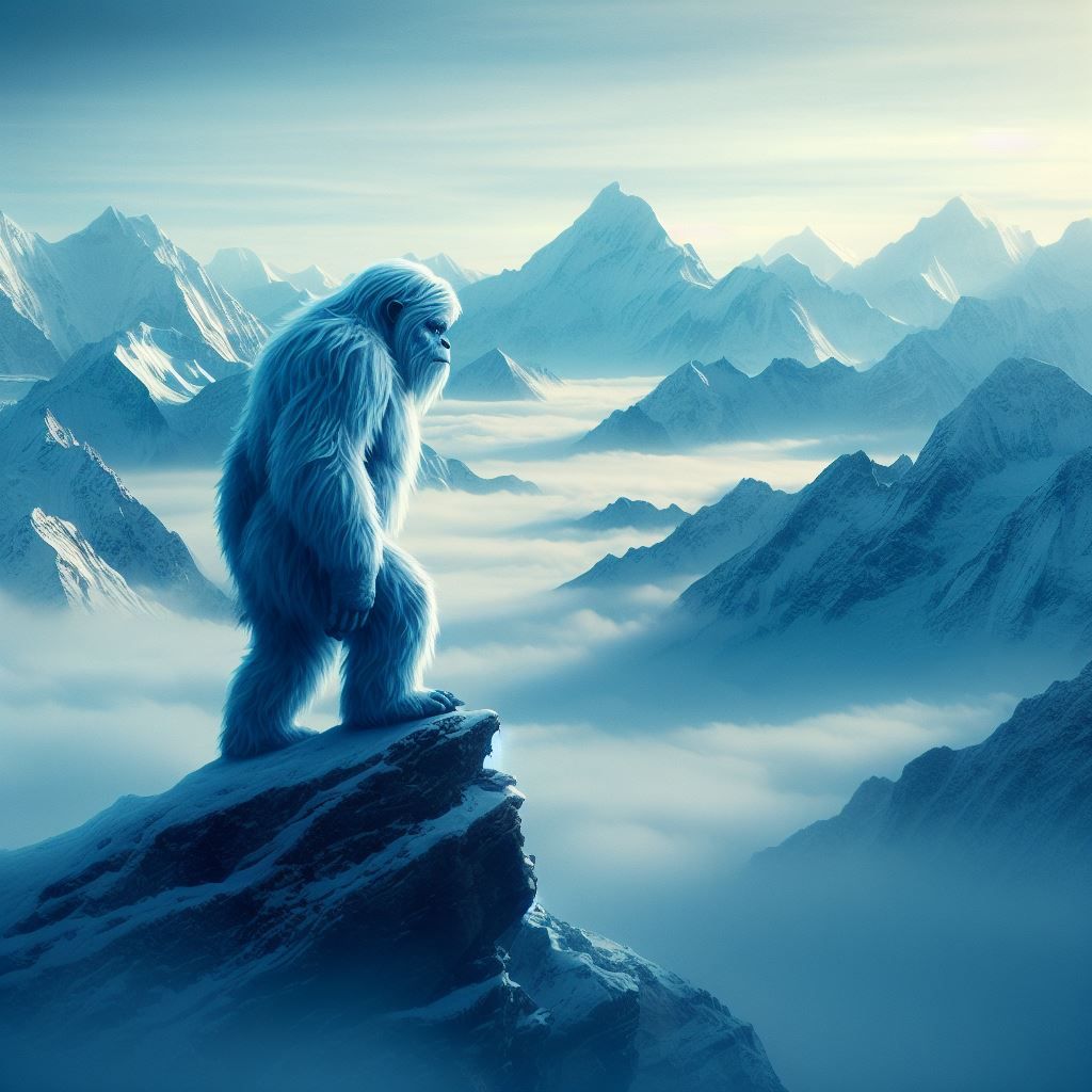 Yeti looking out upon the Himalayas
