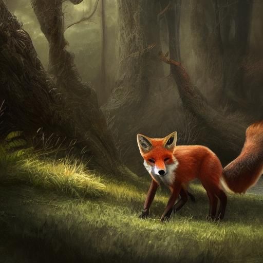 Create an art piece featuring a fox.
Show its inquisitive ex...