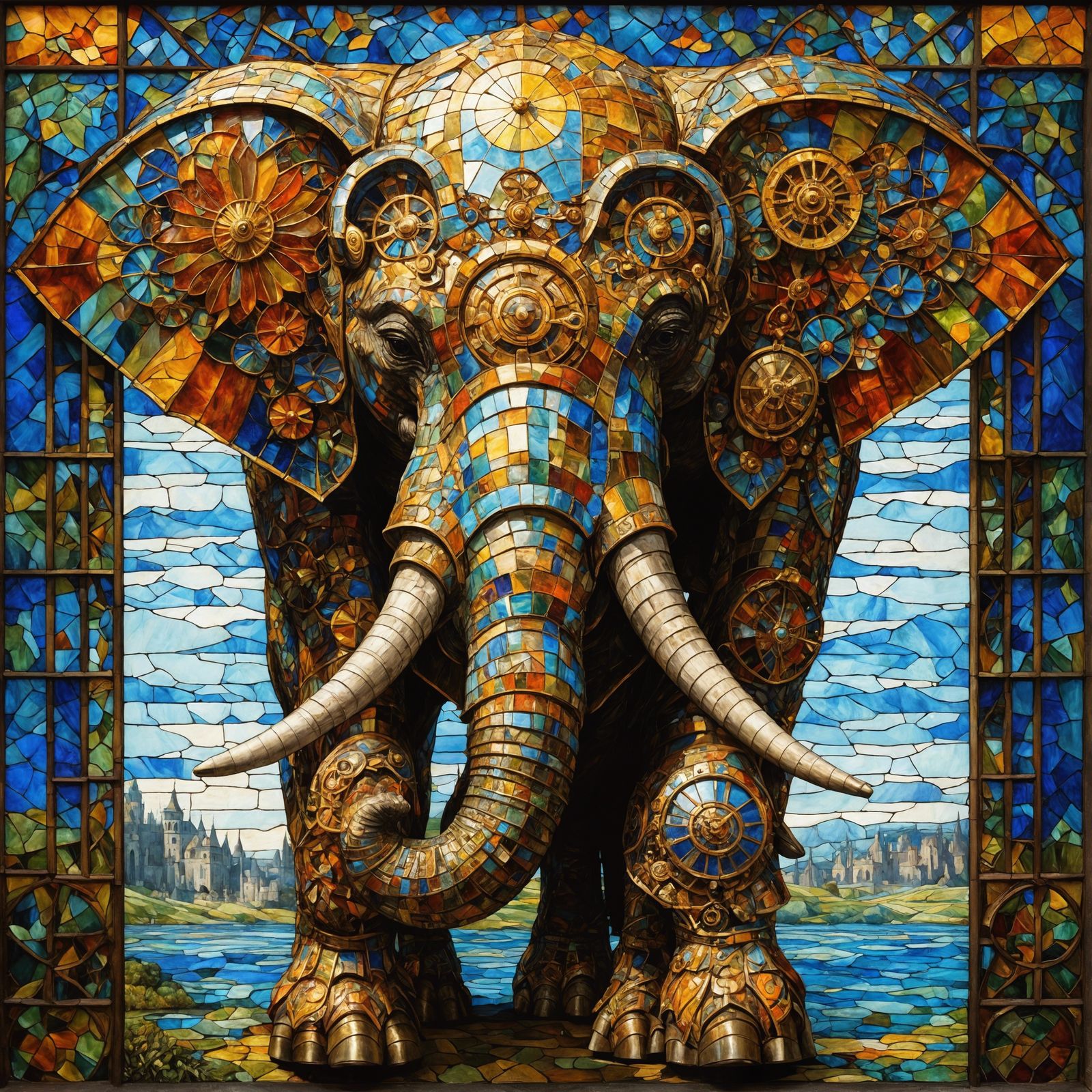 Stained glass elephant (Fauvism)