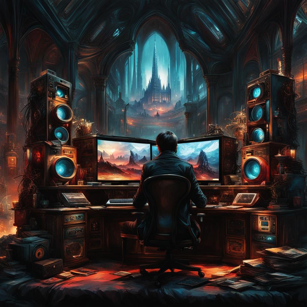 Retro-futuristic gaming setup  by @Dmitri