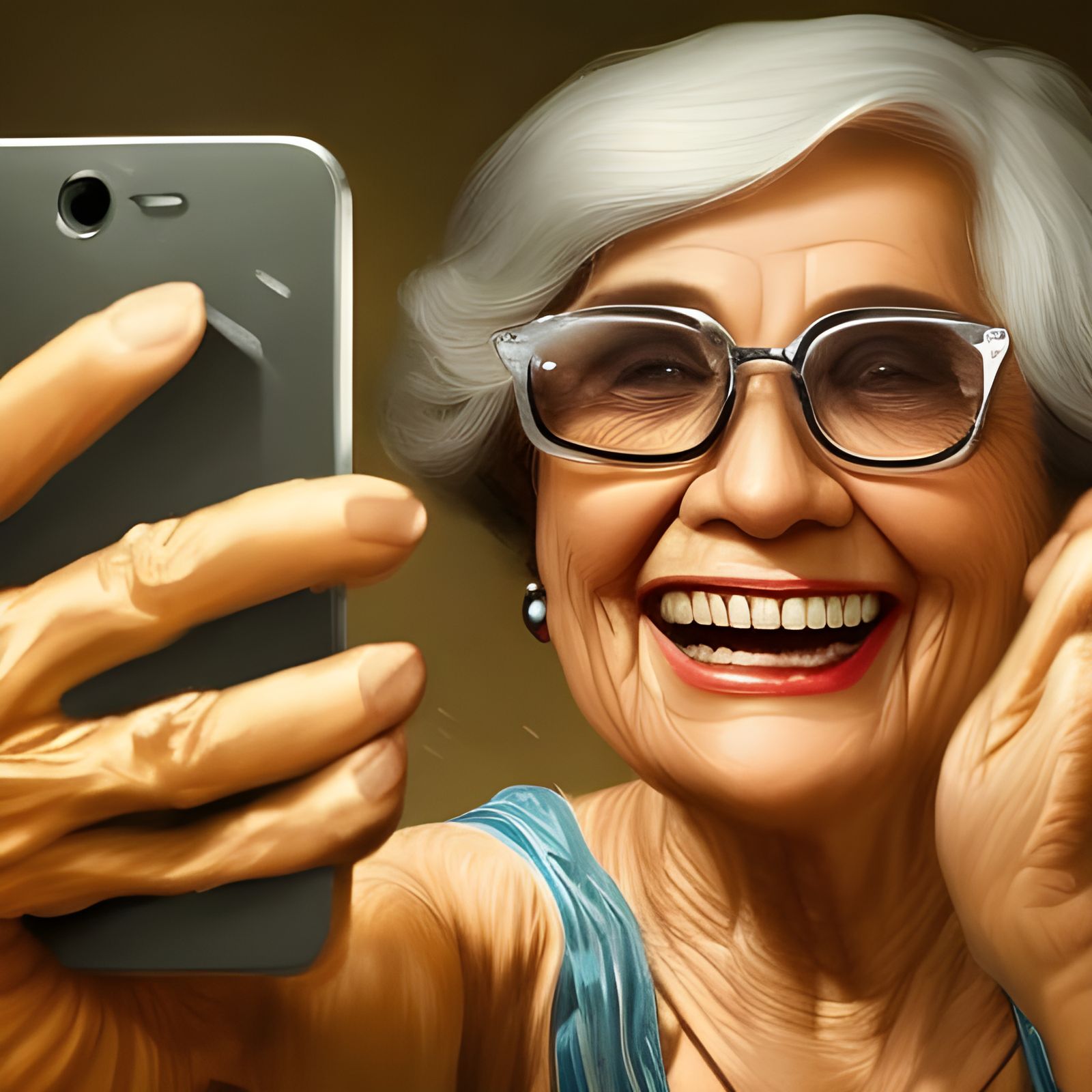  An older woman trying to take a selfie of herself  by @Creative Digital Artist