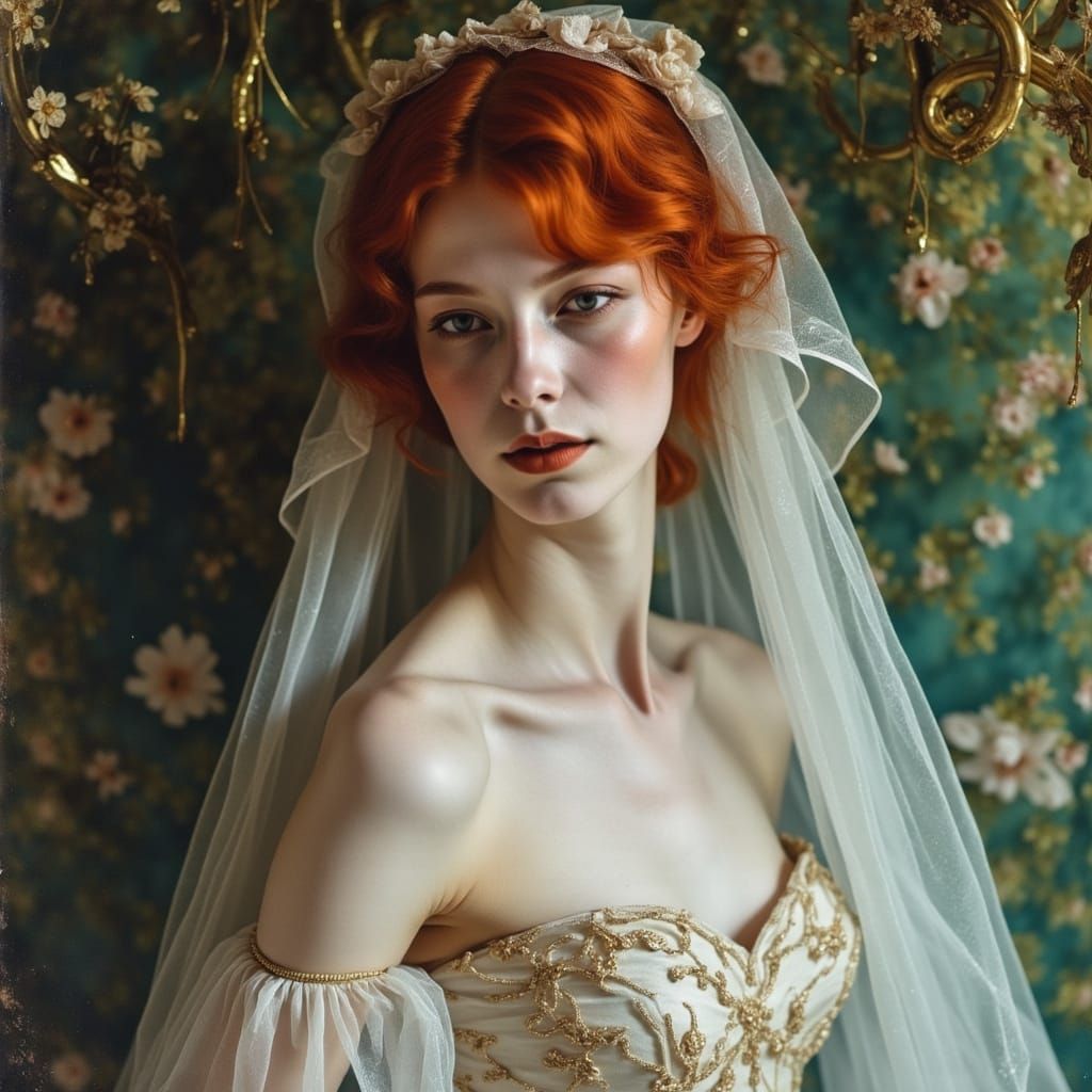 La bellissima Ariel sorride il giorno delle nozze. <lora:Marionette-Flux:1.0> volumetric lighting warm colors pre-raphaelitism sharp focus e...