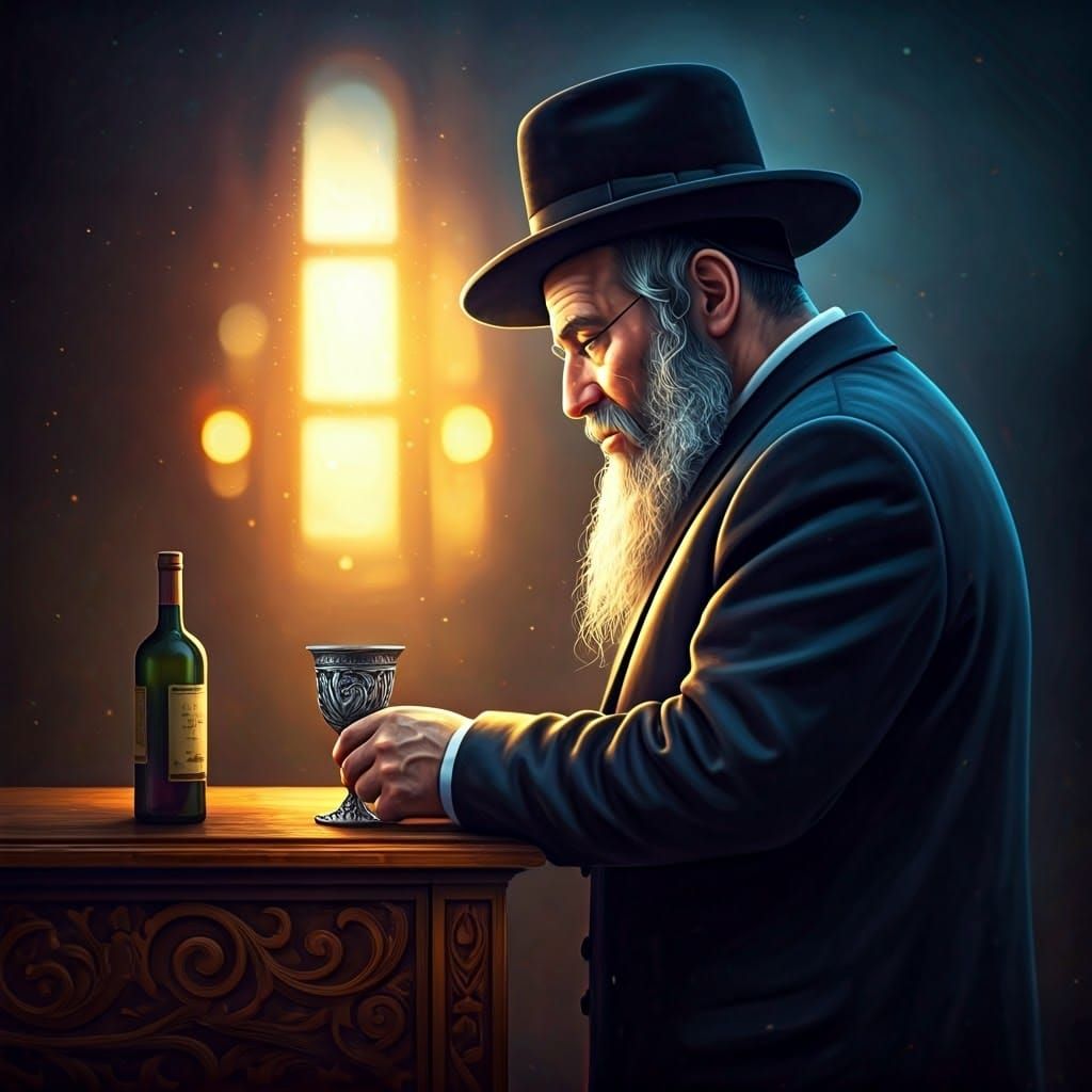 Orthodox Rabbi in Splendid Traditional Attire with Silver Go...