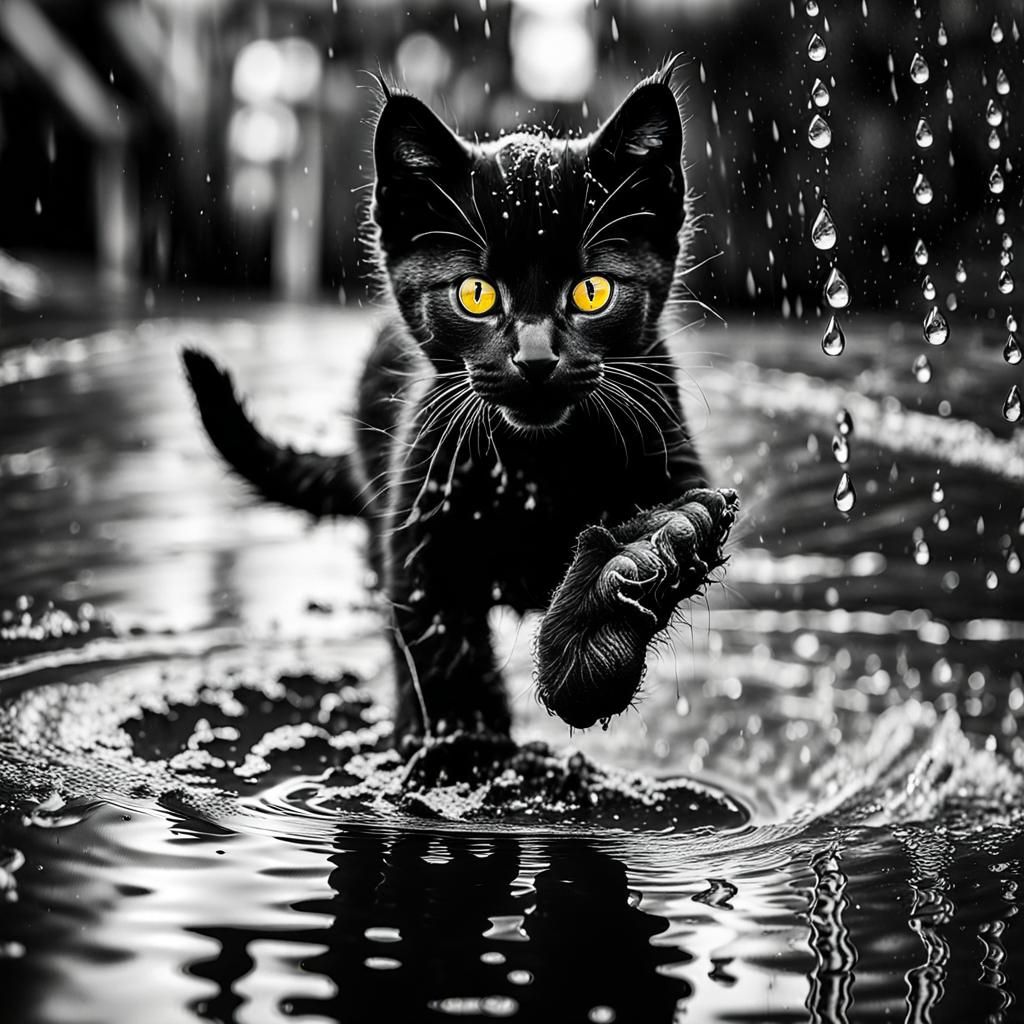 Kitten playing in puddle  by @Billybob Thornton