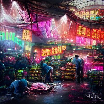 Neon Lit Hong Kong Market