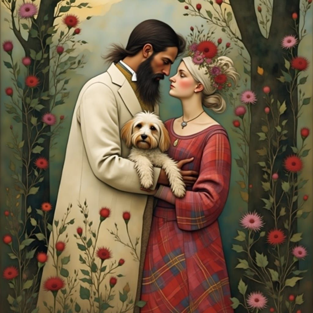 Couple by Celtic Cross with Tartan and Magic