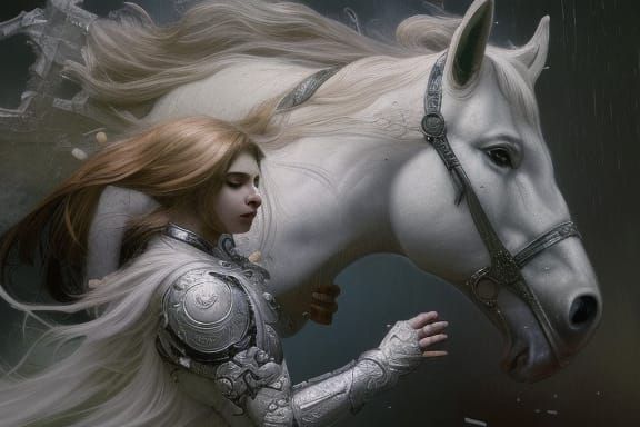 white armored horse  by @Belmorick