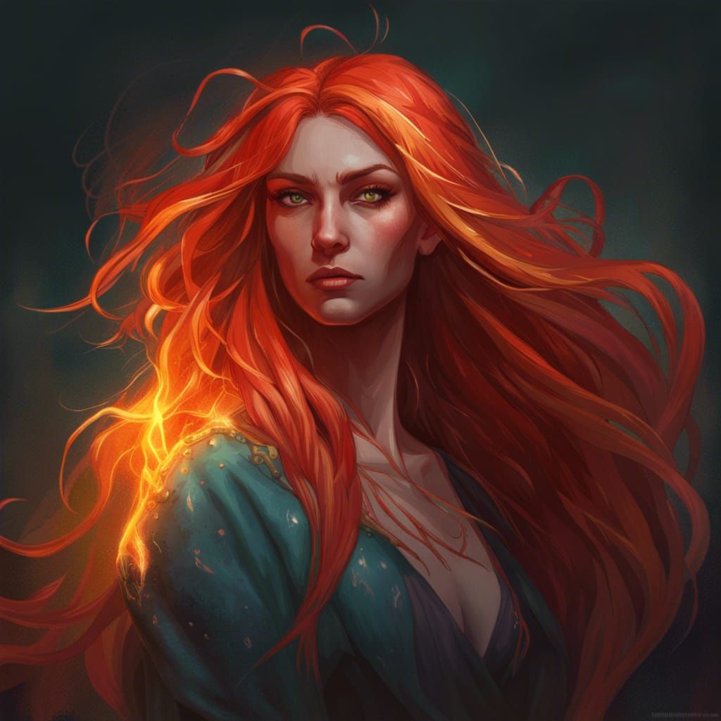 A Woman With Fiery Hair - AI Generated Artwork - NightCafe Creator