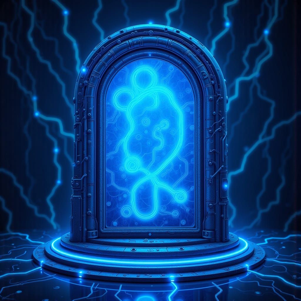 <lora:Zentek:1.0> A portal stone in the style of zentek blue, in a digital fantasy world