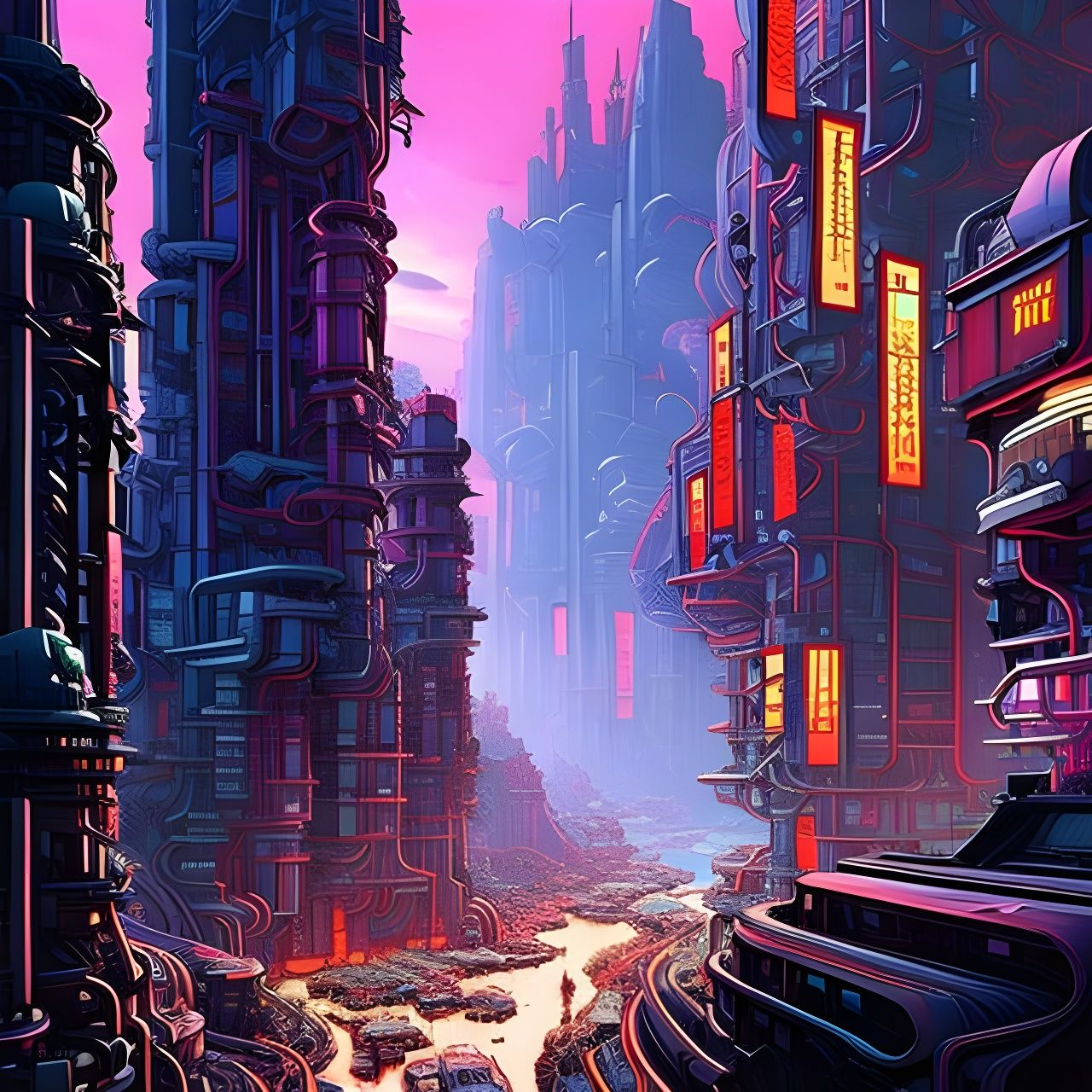 Cyberpunk Cityscape: Maximalist Photoillustration in 8k