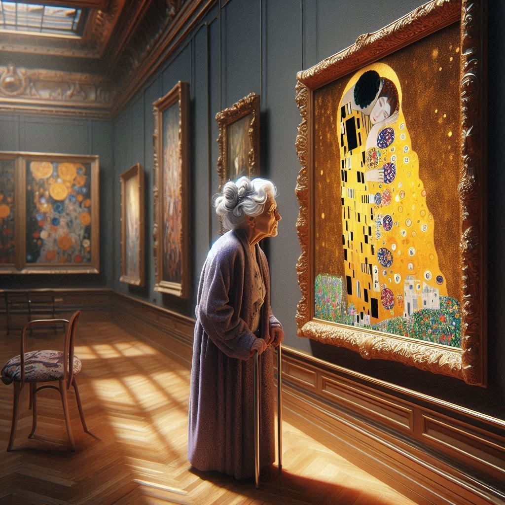 Admiring a painting of Gustav Klimt