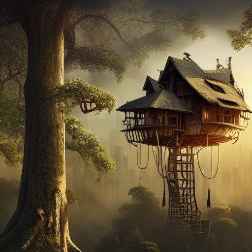 treehouse in the sky AI Generated Artwork NightCafe Creator