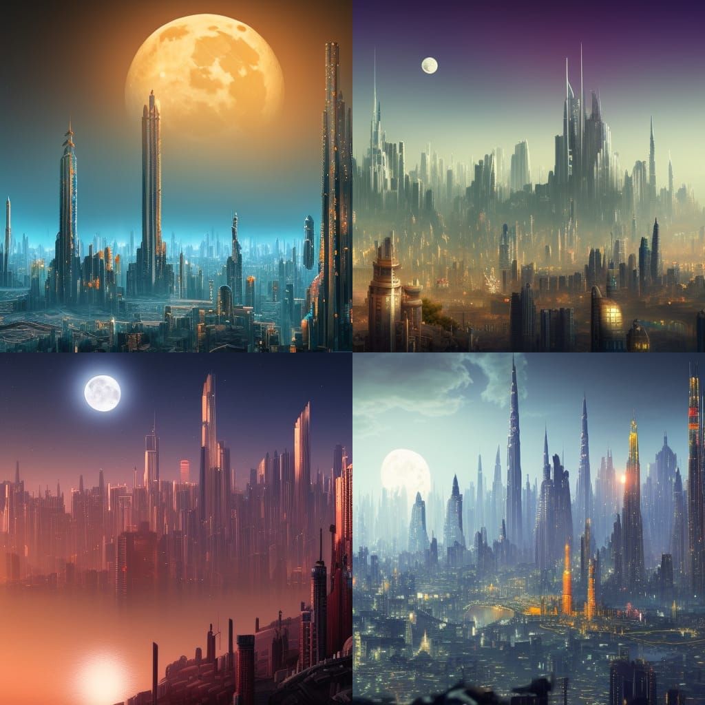 Full Moon City Skyline - AI Generated Artwork - NightCafe Creator