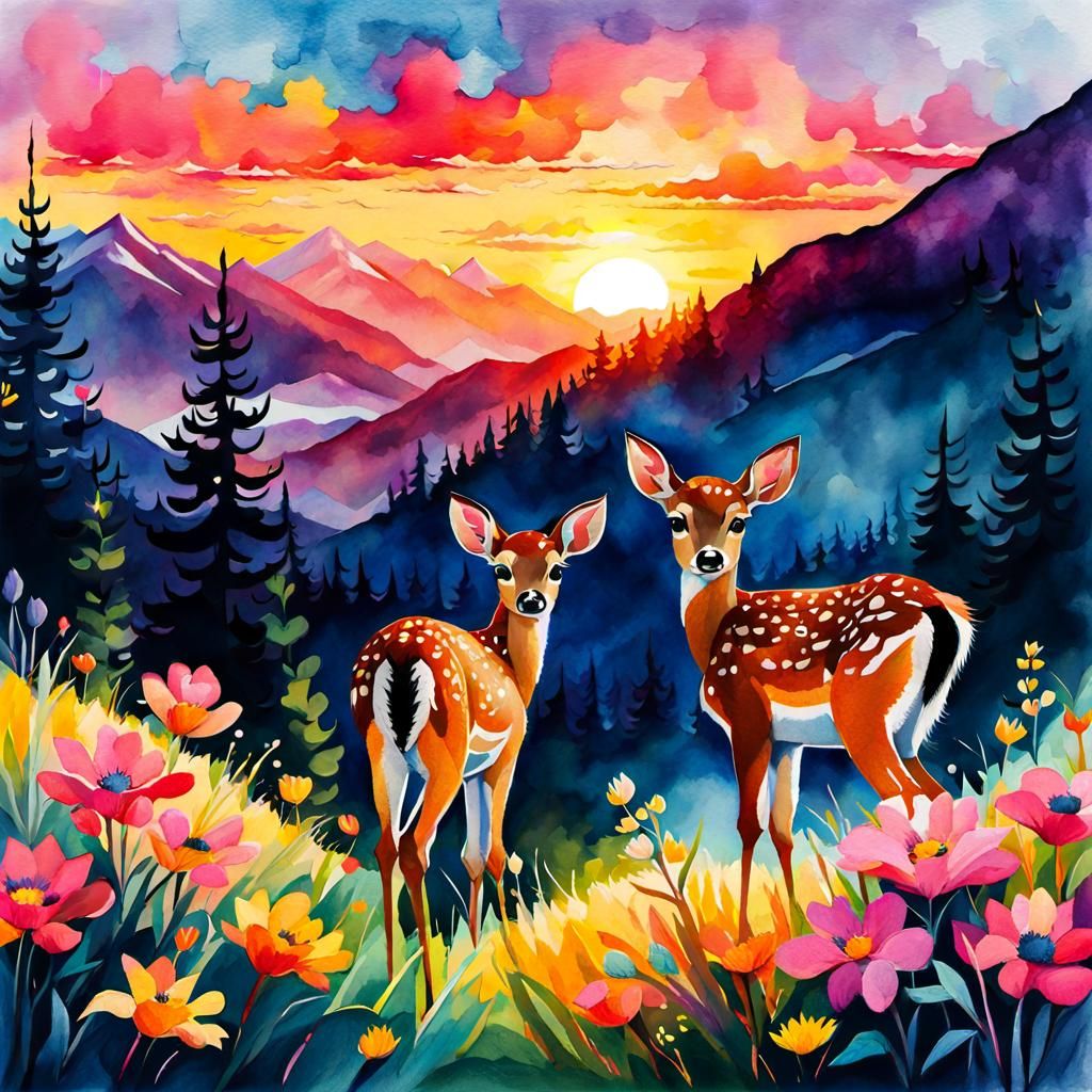 Fawns in the sunrise