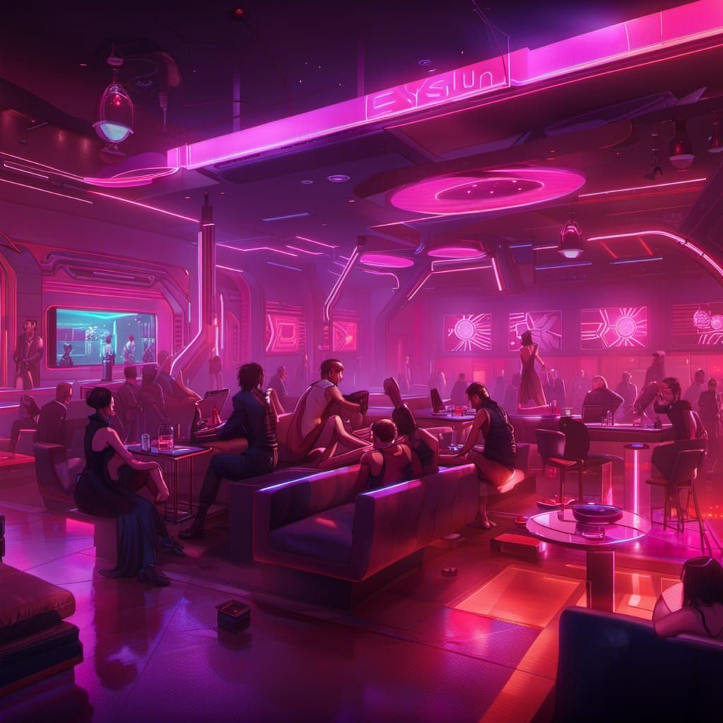 Futuristic lounge - night club - people drinking - Elysium theme - AI ...