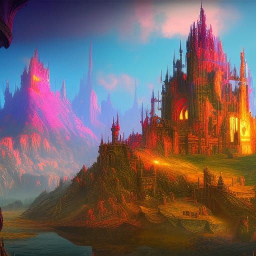 Psychedelic fantasy castle post dystopia - AI Generated Artwork ...