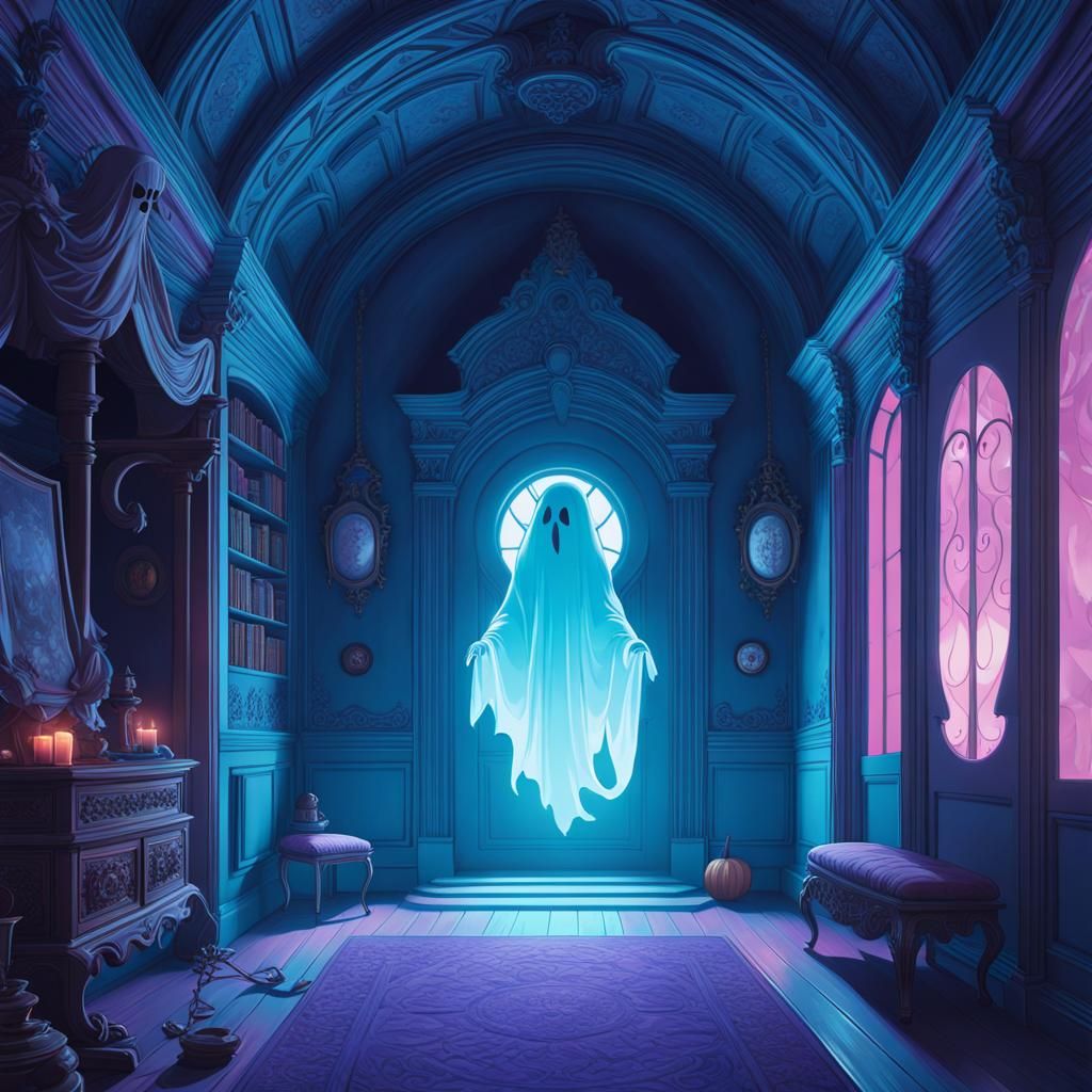 Spooky(or cute) ghost in a haunted room - AI Generated Artwork ...