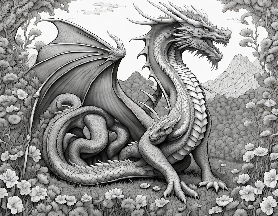 Dragon Coloring Page Art - AI Generated Artwork - NightCafe Creator