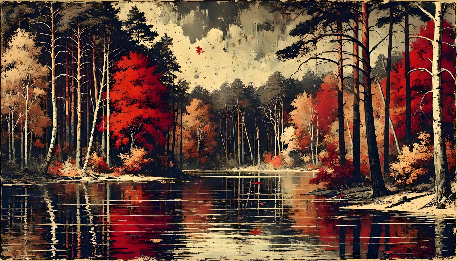“Whispers of Fall: Reflections in Crimson and Gold.”