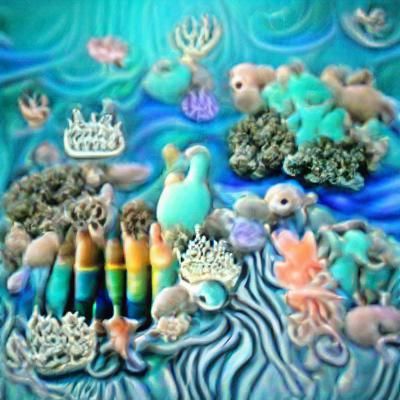 Teal Sea Pastel Rainbow Coral Reef Sea creatures