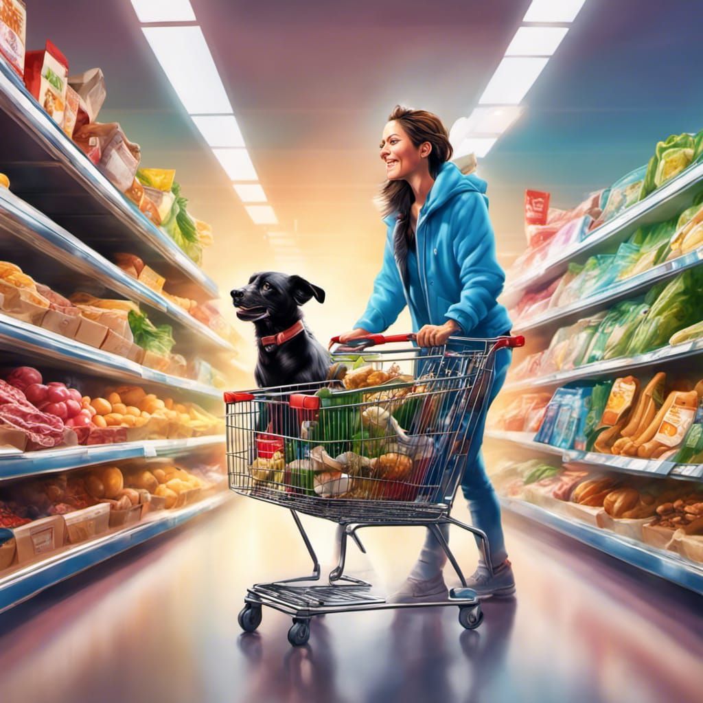Woman and her dog at supermarket