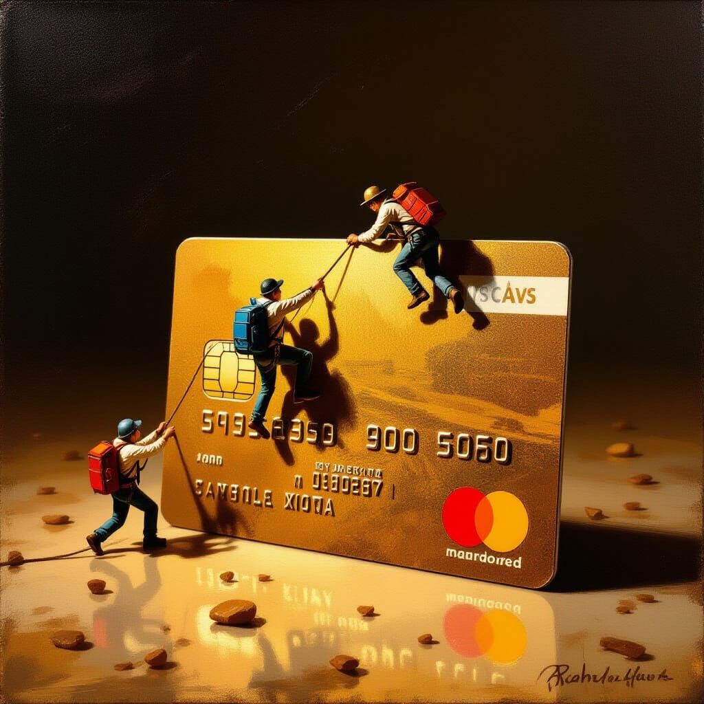 Miniature People Scale Credit Card in Still Life Oil Paintin...