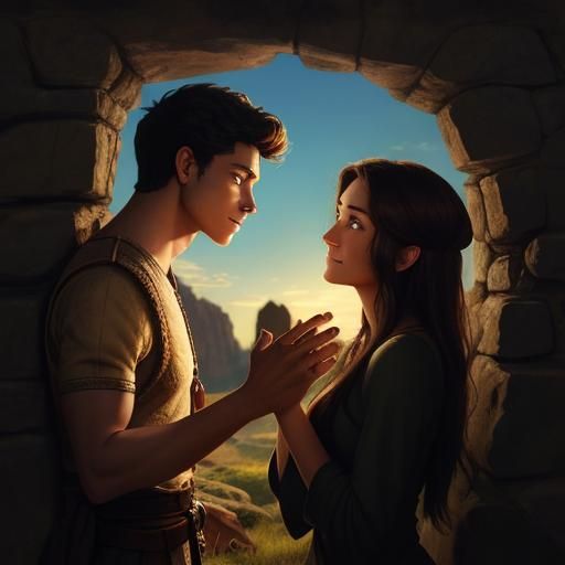 a scene capturing a young man gazing lovingly his girlfriend