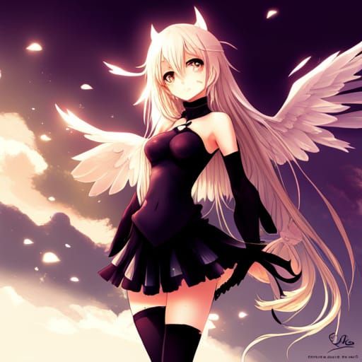 A angel girl with black wings