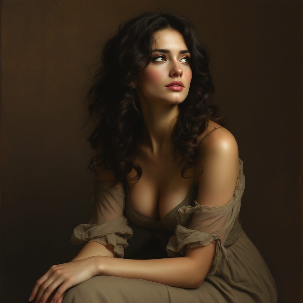 An oil painting of a beautiful woman staring off into the distance  by @Teresa Trimm