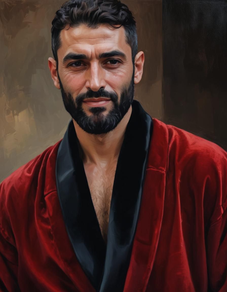 Mujashi', a handsome man with black hair and beard