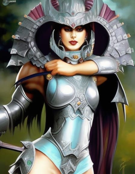 a muscular fantasy warrior woman wearing armour