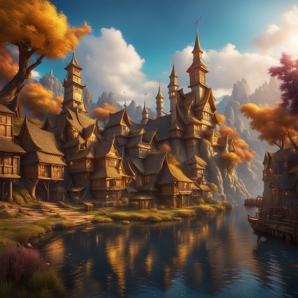 Colorful fantasy, golden village