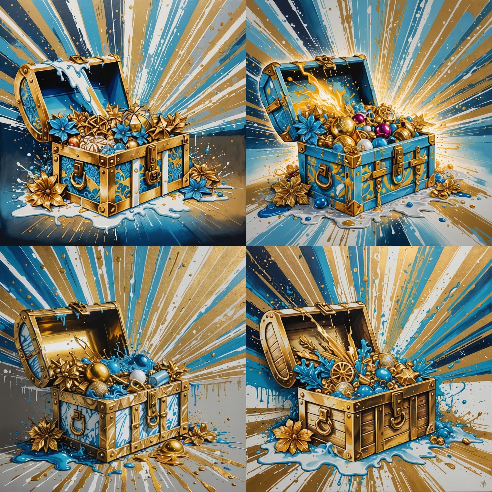 A dynamic treasure chest, slightly ajar, with trendy and sea...