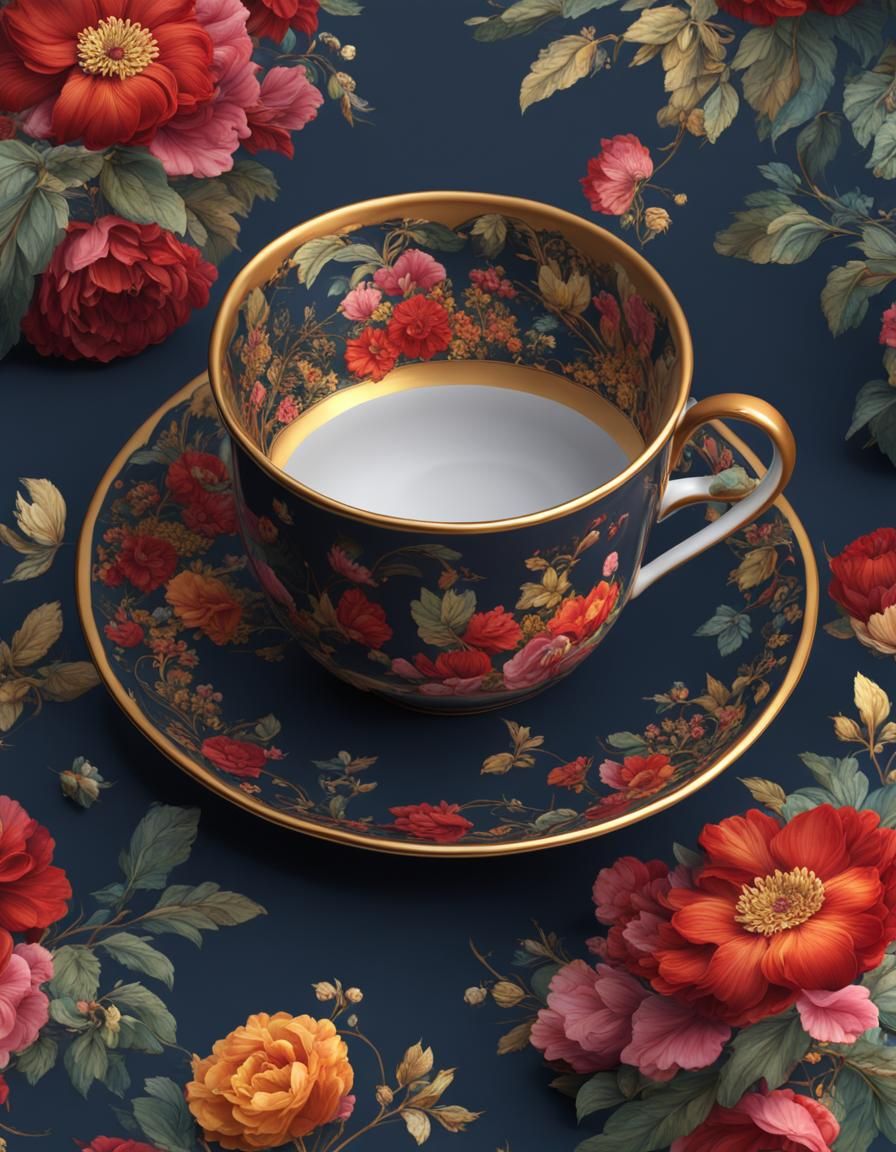 Teacup and saucer in a floral motif