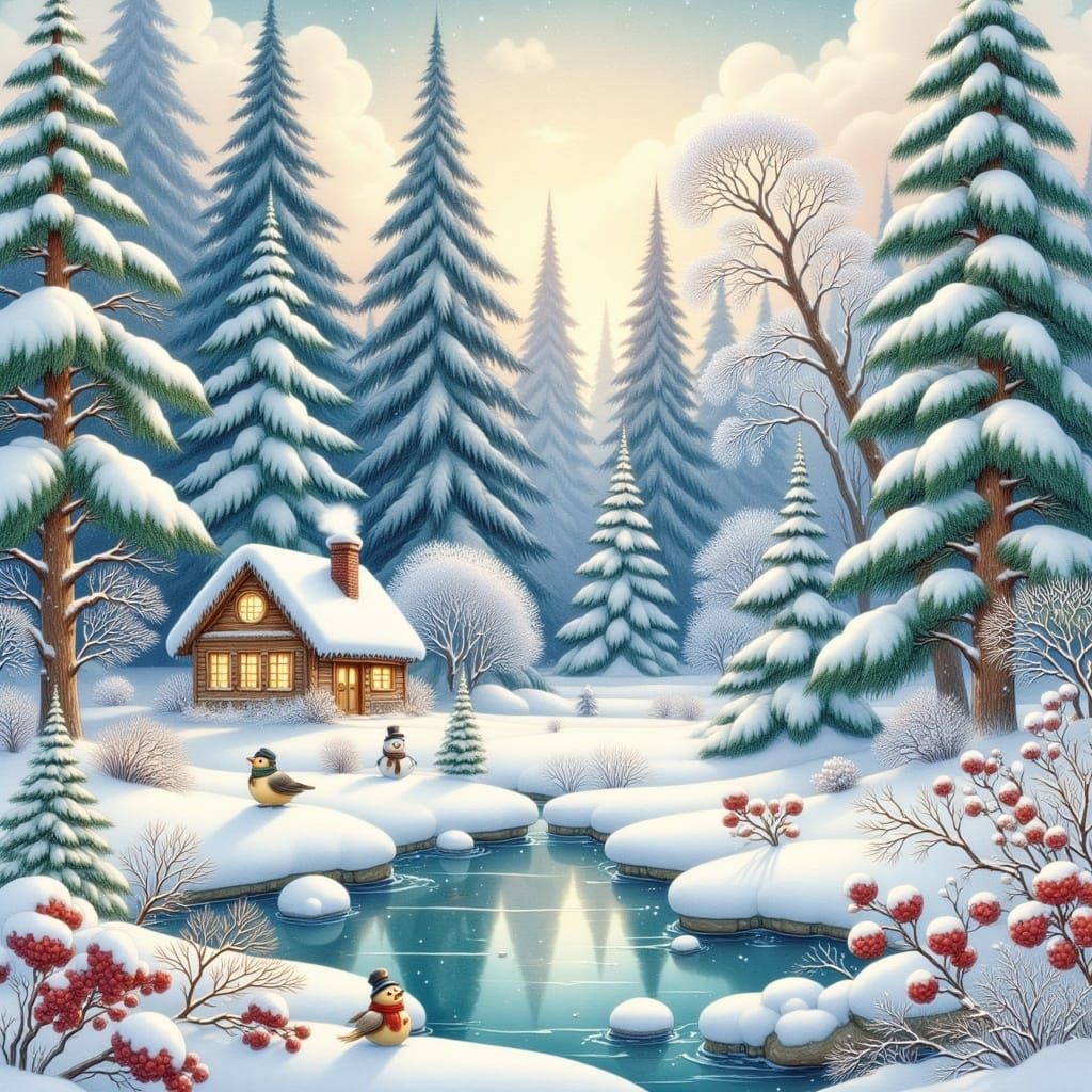 <lora:Winter Forrest:1.0>