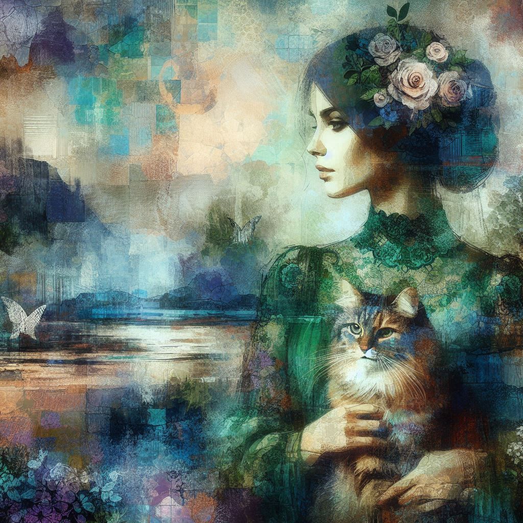 woman and cat.