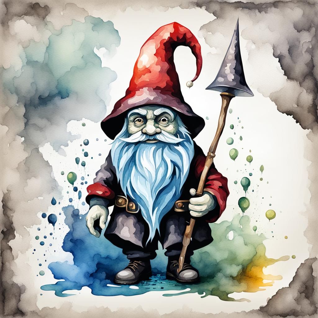 water color, Painting, surrealism, Gothic gnome, full body, ...