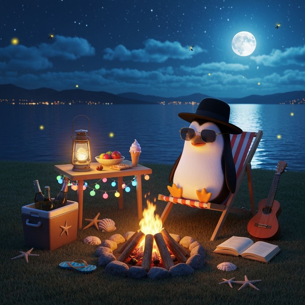Orthodox Jewish Penguin on Beach in Cinematic 3D