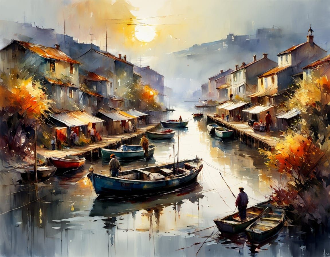  Autumn fishing village  by @Skyangel