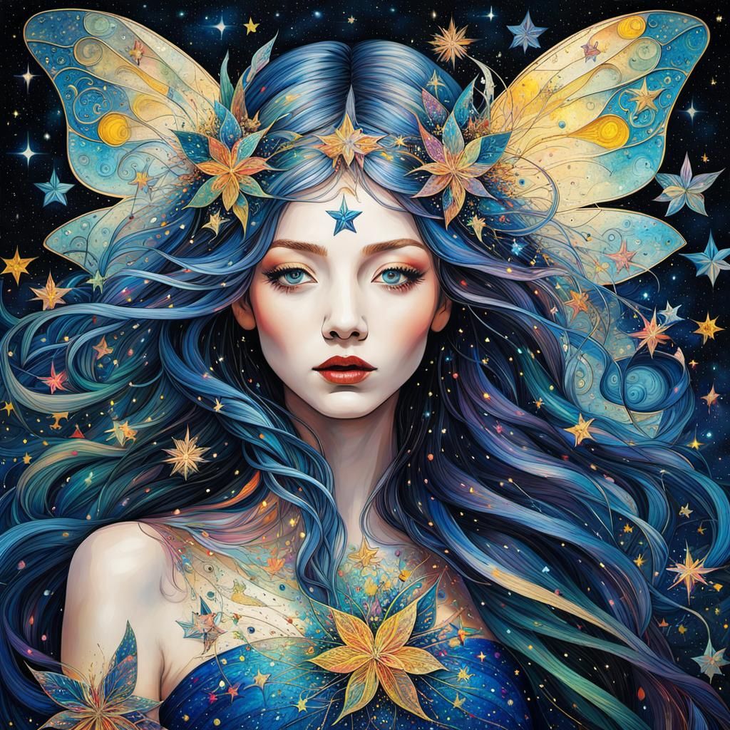 Magical Fairy goddess, Starry Night abstract expressionism, ...