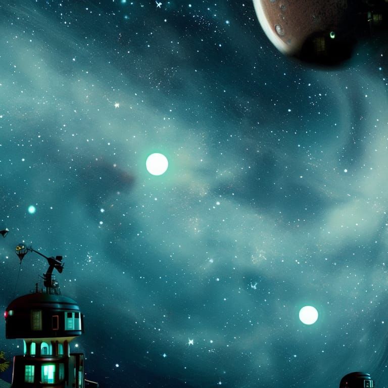 starry coffee cafe City on the moon Mount Olympus late night...
