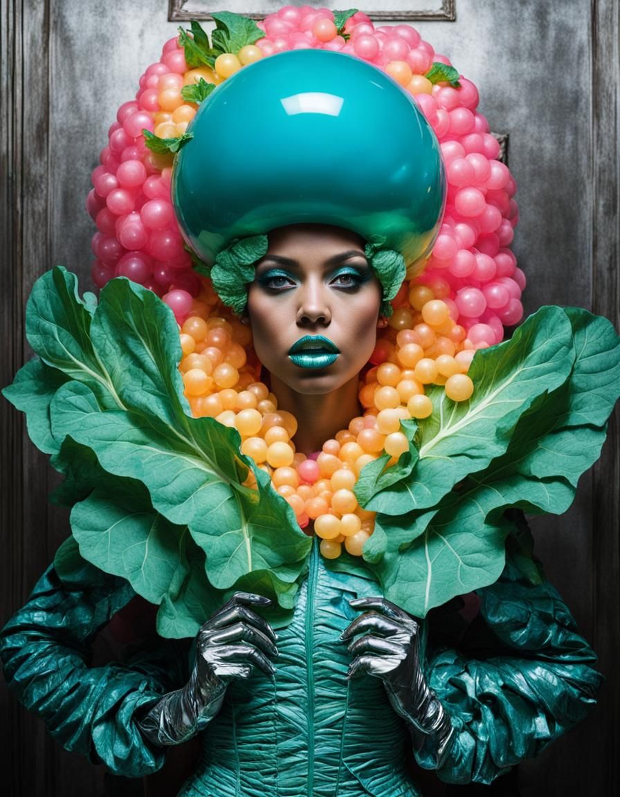 evening gown made of leafy vegetable fabric