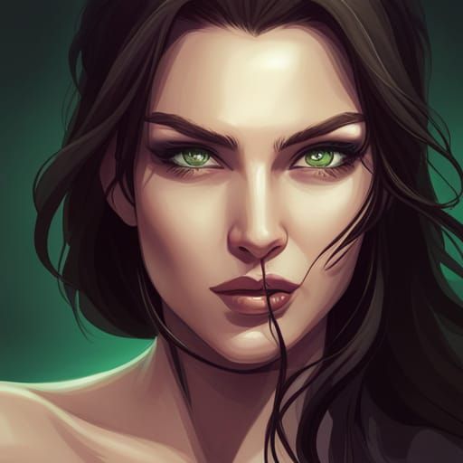 beautiful dark brown haired girl with green eyes - AI Generated Artwork ...