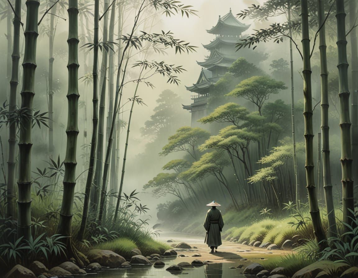 Thru the foggy bamboo forest path